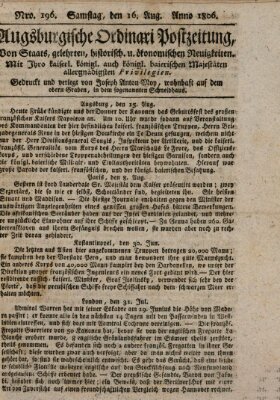 Augsburgische Ordinari Postzeitung von Staats-, gelehrten, historisch- u. ökonomischen Neuigkeiten (Augsburger Postzeitung) Samstag 16. August 1806