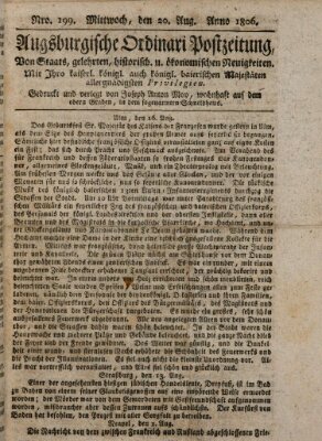 Augsburgische Ordinari Postzeitung von Staats-, gelehrten, historisch- u. ökonomischen Neuigkeiten (Augsburger Postzeitung) Mittwoch 20. August 1806