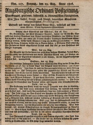 Augsburgische Ordinari Postzeitung von Staats-, gelehrten, historisch- u. ökonomischen Neuigkeiten (Augsburger Postzeitung) Freitag 29. August 1806