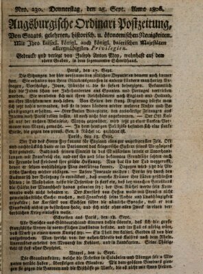 Augsburgische Ordinari Postzeitung von Staats-, gelehrten, historisch- u. ökonomischen Neuigkeiten (Augsburger Postzeitung) Donnerstag 25. September 1806