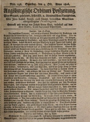 Augsburgische Ordinari Postzeitung von Staats-, gelehrten, historisch- u. ökonomischen Neuigkeiten (Augsburger Postzeitung) Samstag 4. Oktober 1806