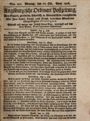 Augsburgische Ordinari Postzeitung von Staats-, gelehrten, historisch- u. ökonomischen Neuigkeiten (Augsburger Postzeitung) Montag 20. Oktober 1806