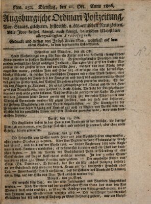 Augsburgische Ordinari Postzeitung von Staats-, gelehrten, historisch- u. ökonomischen Neuigkeiten (Augsburger Postzeitung) Dienstag 21. Oktober 1806