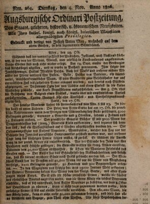 Augsburgische Ordinari Postzeitung von Staats-, gelehrten, historisch- u. ökonomischen Neuigkeiten (Augsburger Postzeitung) Dienstag 4. November 1806