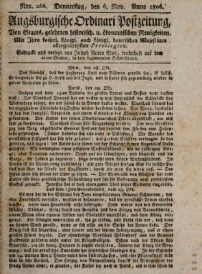 Augsburgische Ordinari Postzeitung von Staats-, gelehrten, historisch- u. ökonomischen Neuigkeiten (Augsburger Postzeitung) Donnerstag 6. November 1806