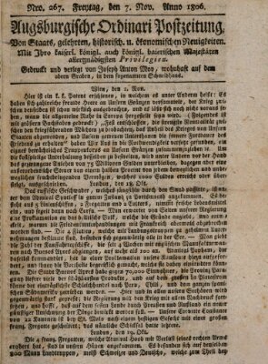 Augsburgische Ordinari Postzeitung von Staats-, gelehrten, historisch- u. ökonomischen Neuigkeiten (Augsburger Postzeitung) Freitag 7. November 1806