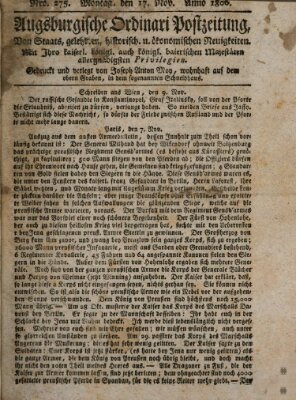 Augsburgische Ordinari Postzeitung von Staats-, gelehrten, historisch- u. ökonomischen Neuigkeiten (Augsburger Postzeitung) Montag 17. November 1806