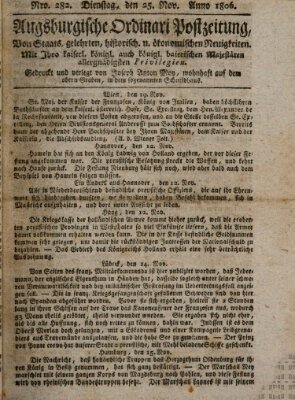 Augsburgische Ordinari Postzeitung von Staats-, gelehrten, historisch- u. ökonomischen Neuigkeiten (Augsburger Postzeitung) Dienstag 25. November 1806