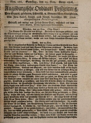 Augsburgische Ordinari Postzeitung von Staats-, gelehrten, historisch- u. ökonomischen Neuigkeiten (Augsburger Postzeitung) Samstag 29. November 1806