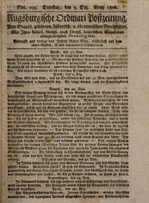 Augsburgische Ordinari Postzeitung von Staats-, gelehrten, historisch- u. ökonomischen Neuigkeiten (Augsburger Postzeitung) Dienstag 9. Dezember 1806