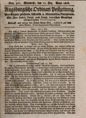 Augsburgische Ordinari Postzeitung von Staats-, gelehrten, historisch- u. ökonomischen Neuigkeiten (Augsburger Postzeitung) Mittwoch 17. Dezember 1806