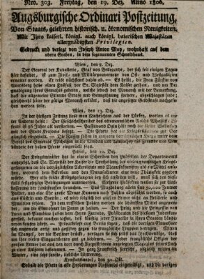 Augsburgische Ordinari Postzeitung von Staats-, gelehrten, historisch- u. ökonomischen Neuigkeiten (Augsburger Postzeitung) Freitag 19. Dezember 1806