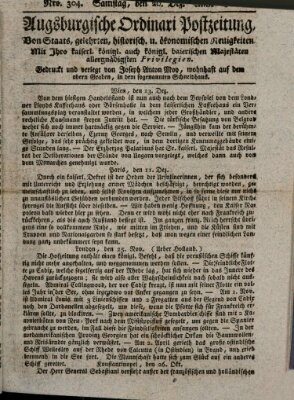 Augsburgische Ordinari Postzeitung von Staats-, gelehrten, historisch- u. ökonomischen Neuigkeiten (Augsburger Postzeitung) Samstag 20. Dezember 1806