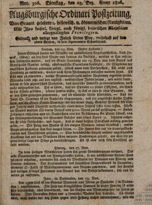 Augsburgische Ordinari Postzeitung von Staats-, gelehrten, historisch- u. ökonomischen Neuigkeiten (Augsburger Postzeitung) Dienstag 23. Dezember 1806