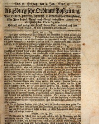 Augsburgische Ordinari Postzeitung von Staats-, gelehrten, historisch- u. ökonomischen Neuigkeiten (Augsburger Postzeitung) Freitag 9. Januar 1807