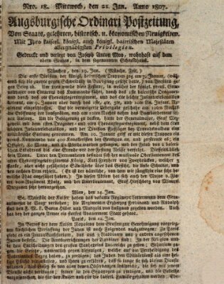 Augsburgische Ordinari Postzeitung von Staats-, gelehrten, historisch- u. ökonomischen Neuigkeiten (Augsburger Postzeitung) Mittwoch 21. Januar 1807