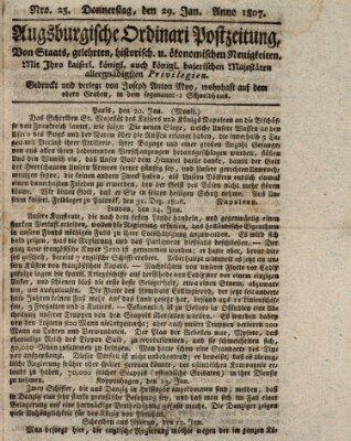 Augsburgische Ordinari Postzeitung von Staats-, gelehrten, historisch- u. ökonomischen Neuigkeiten (Augsburger Postzeitung) Donnerstag 29. Januar 1807