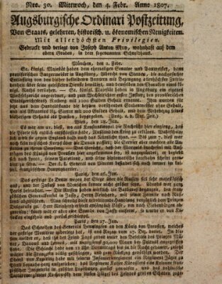 Augsburgische Ordinari Postzeitung von Staats-, gelehrten, historisch- u. ökonomischen Neuigkeiten (Augsburger Postzeitung) Mittwoch 4. Februar 1807