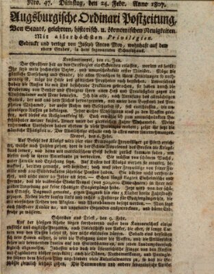 Augsburgische Ordinari Postzeitung von Staats-, gelehrten, historisch- u. ökonomischen Neuigkeiten (Augsburger Postzeitung) Dienstag 24. Februar 1807