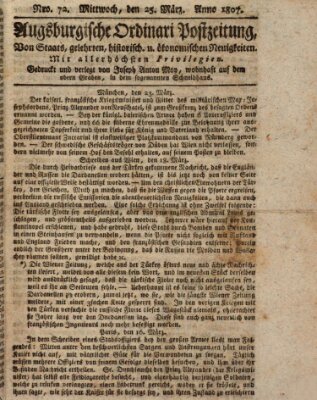 Augsburgische Ordinari Postzeitung von Staats-, gelehrten, historisch- u. ökonomischen Neuigkeiten (Augsburger Postzeitung) Mittwoch 25. März 1807