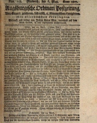 Augsburgische Ordinari Postzeitung von Staats-, gelehrten, historisch- u. ökonomischen Neuigkeiten (Augsburger Postzeitung) Mittwoch 6. Mai 1807