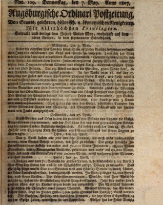 Augsburgische Ordinari Postzeitung von Staats-, gelehrten, historisch- u. ökonomischen Neuigkeiten (Augsburger Postzeitung) Donnerstag 7. Mai 1807