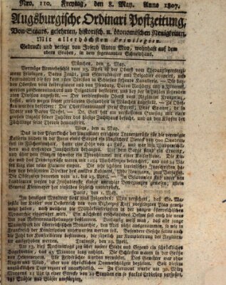 Augsburgische Ordinari Postzeitung von Staats-, gelehrten, historisch- u. ökonomischen Neuigkeiten (Augsburger Postzeitung) Freitag 8. Mai 1807