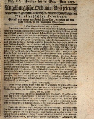 Augsburgische Ordinari Postzeitung von Staats-, gelehrten, historisch- u. ökonomischen Neuigkeiten (Augsburger Postzeitung) Freitag 15. Mai 1807