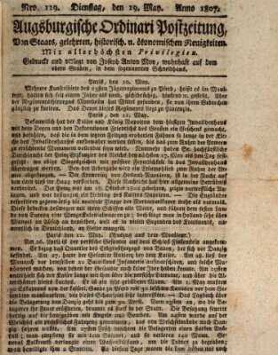 Augsburgische Ordinari Postzeitung von Staats-, gelehrten, historisch- u. ökonomischen Neuigkeiten (Augsburger Postzeitung) Dienstag 19. Mai 1807