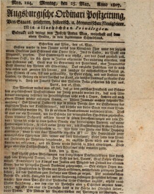 Augsburgische Ordinari Postzeitung von Staats-, gelehrten, historisch- u. ökonomischen Neuigkeiten (Augsburger Postzeitung) Montag 25. Mai 1807