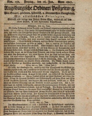 Augsburgische Ordinari Postzeitung von Staats-, gelehrten, historisch- u. ökonomischen Neuigkeiten (Augsburger Postzeitung) Freitag 26. Juni 1807