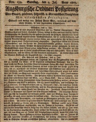 Augsburgische Ordinari Postzeitung von Staats-, gelehrten, historisch- u. ökonomischen Neuigkeiten (Augsburger Postzeitung) Samstag 4. Juli 1807