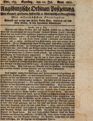 Augsburgische Ordinari Postzeitung von Staats-, gelehrten, historisch- u. ökonomischen Neuigkeiten (Augsburger Postzeitung) Samstag 11. Juli 1807