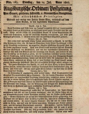 Augsburgische Ordinari Postzeitung von Staats-, gelehrten, historisch- u. ökonomischen Neuigkeiten (Augsburger Postzeitung) Dienstag 14. Juli 1807