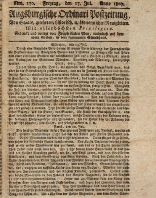 Augsburgische Ordinari Postzeitung von Staats-, gelehrten, historisch- u. ökonomischen Neuigkeiten (Augsburger Postzeitung) Freitag 17. Juli 1807