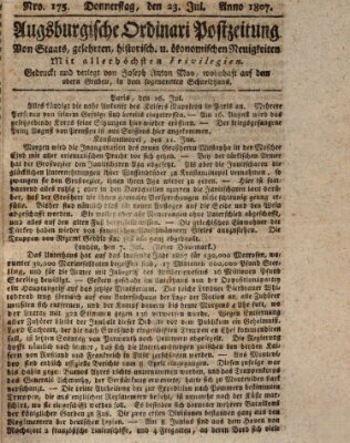 Augsburgische Ordinari Postzeitung von Staats-, gelehrten, historisch- u. ökonomischen Neuigkeiten (Augsburger Postzeitung) Donnerstag 23. Juli 1807