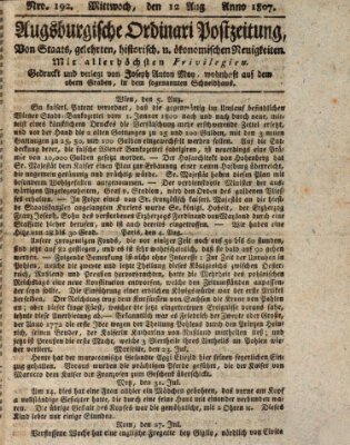 Augsburgische Ordinari Postzeitung von Staats-, gelehrten, historisch- u. ökonomischen Neuigkeiten (Augsburger Postzeitung) Mittwoch 12. August 1807