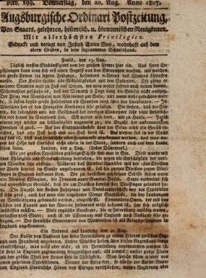 Augsburgische Ordinari Postzeitung von Staats-, gelehrten, historisch- u. ökonomischen Neuigkeiten (Augsburger Postzeitung) Donnerstag 20. August 1807