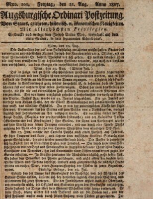 Augsburgische Ordinari Postzeitung von Staats-, gelehrten, historisch- u. ökonomischen Neuigkeiten (Augsburger Postzeitung) Freitag 21. August 1807