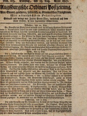 Augsburgische Ordinari Postzeitung von Staats-, gelehrten, historisch- u. ökonomischen Neuigkeiten (Augsburger Postzeitung) Dienstag 25. August 1807