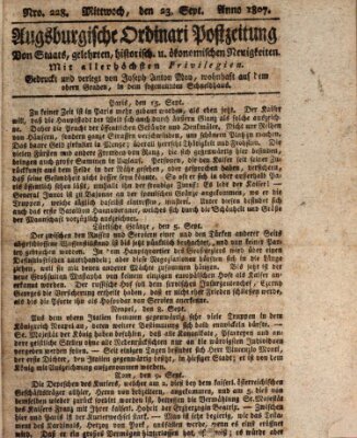 Augsburgische Ordinari Postzeitung von Staats-, gelehrten, historisch- u. ökonomischen Neuigkeiten (Augsburger Postzeitung) Mittwoch 23. September 1807