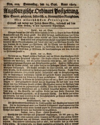 Augsburgische Ordinari Postzeitung von Staats-, gelehrten, historisch- u. ökonomischen Neuigkeiten (Augsburger Postzeitung) Donnerstag 24. September 1807