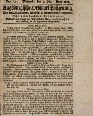 Augsburgische Ordinari Postzeitung von Staats-, gelehrten, historisch- u. ökonomischen Neuigkeiten (Augsburger Postzeitung) Mittwoch 7. Oktober 1807