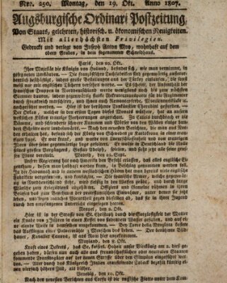 Augsburgische Ordinari Postzeitung von Staats-, gelehrten, historisch- u. ökonomischen Neuigkeiten (Augsburger Postzeitung) Montag 19. Oktober 1807