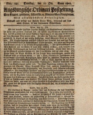 Augsburgische Ordinari Postzeitung von Staats-, gelehrten, historisch- u. ökonomischen Neuigkeiten (Augsburger Postzeitung) Dienstag 20. Oktober 1807