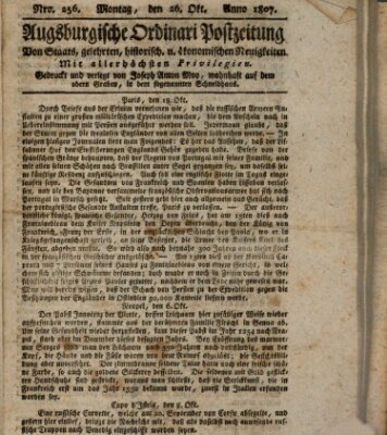 Augsburgische Ordinari Postzeitung von Staats-, gelehrten, historisch- u. ökonomischen Neuigkeiten (Augsburger Postzeitung) Montag 26. Oktober 1807