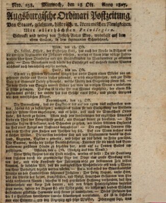 Augsburgische Ordinari Postzeitung von Staats-, gelehrten, historisch- u. ökonomischen Neuigkeiten (Augsburger Postzeitung) Mittwoch 28. Oktober 1807