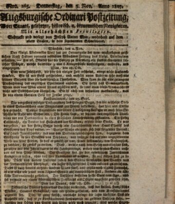 Augsburgische Ordinari Postzeitung von Staats-, gelehrten, historisch- u. ökonomischen Neuigkeiten (Augsburger Postzeitung) Donnerstag 5. November 1807