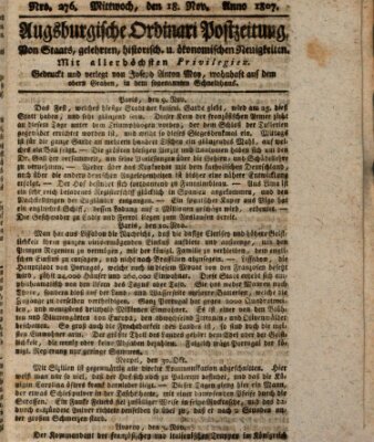 Augsburgische Ordinari Postzeitung von Staats-, gelehrten, historisch- u. ökonomischen Neuigkeiten (Augsburger Postzeitung) Mittwoch 18. November 1807