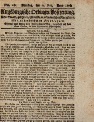 Augsburgische Ordinari Postzeitung von Staats-, gelehrten, historisch- u. ökonomischen Neuigkeiten (Augsburger Postzeitung) Dienstag 24. November 1807